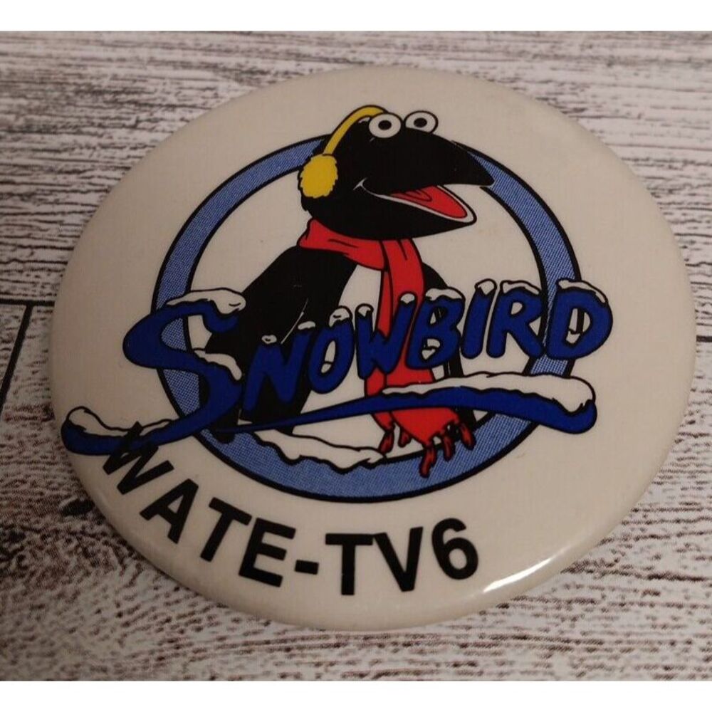Vintage WATE-TV6 Snowbird Television Button pinback collectable Souvenir‎ Promo